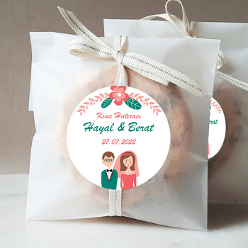 Kırmızı Duvaklı Gelin ile Damat Temalı Sticker