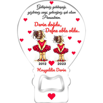 Kırmızı Elbiseli Balerin İki Kız Kardeş Temalı Buzdolabı Balon Magnet Açacak