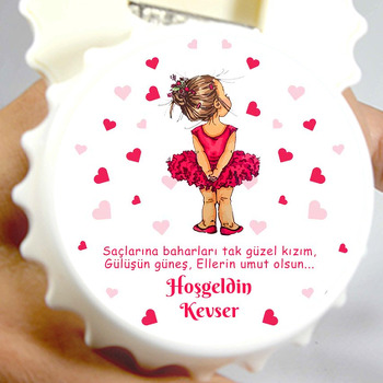 Kırmızı Elbiseli Balerin ve Kalp Fon Temalı Kapak Şekilli Magnet Açacak