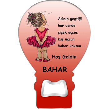 Kırmızı Elbiseli Kız ile Turuncu Beyaz Fon Temalı Balon Magnet Açacak