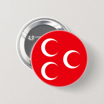 Kırmızı Fonda Üç Hilal Temalı İğneli Buton Rozet