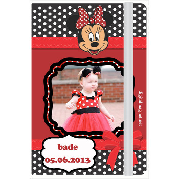 Kırmızı Fonlu Minnie Mouse Kişiye Anı Özel Defter