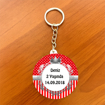 Kırmızı Gümüş Temalı Daire Plastik Anahtarlık
