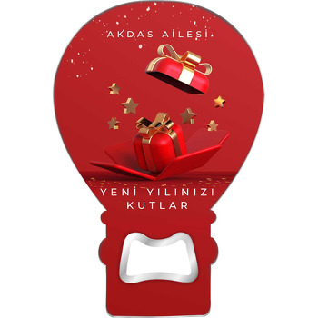 Kırmızı Hediye Paketi Temalı Balon Ahşap Magnet 