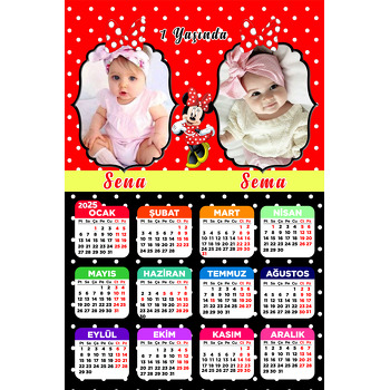 Kırmızı İkiz Minnie Temalı Takvim Magnet