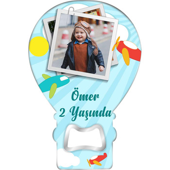 Kırmızı ile Yeşil Uçak Temalı Balon Ahşap Magnet 