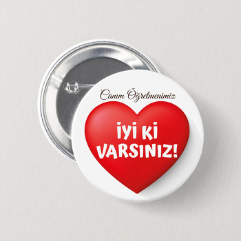 Kırmızı Kalp Temalı İğneli Buton Rozet