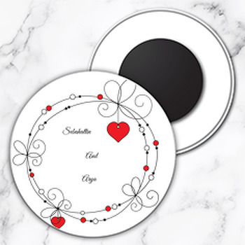 Kırmızı Kalpler Temalı Söz Nişan Nikah Daire Plastik Magnet