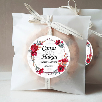 Kırmızı Kır Çiçekleri ile Geometrik Gümüş Çerçeve Temalı Sticker