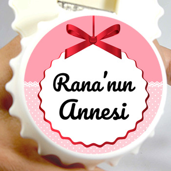 Kırmızı Kurdele ile Pembe Puantiye Fon Temalı Kapak Şekilli Magnet Açacak