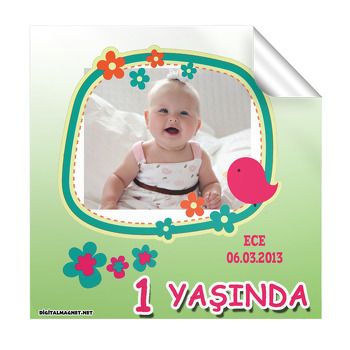 Kırmızı Kuşlu  Kare Etiket