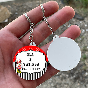 Kırmızı Minnie Mouse Temalı Daire Plastik Anahtarlık