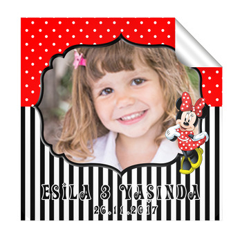 Kırmızı Minnie Mouse Temalı Doğum Günü  Kare Etiket