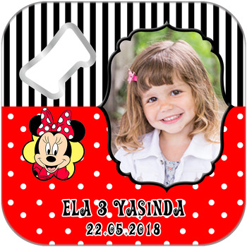 Kırmızı Minnie Mouse Temalı Kare Magnet Açacak