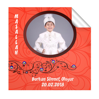 Kırmızı Nazar Desen Sünnet  Kare Etiketi