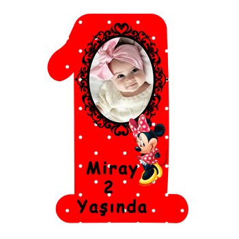Kırmızı Puantiye ile Minnie Mouse Temalı Doğum Günü Magnet