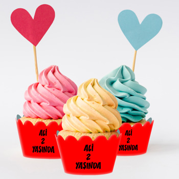 Kırmızı Renk Temalı Cupcake Sargısı