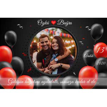 Kırmızı Siyah Balon Temalı Resimli Söz Nişan Nikah Magnet