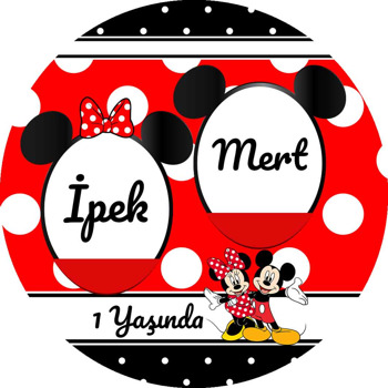 Kırmızı Siyah Mickey İkiz Temalı Akrilik Daire Magnet