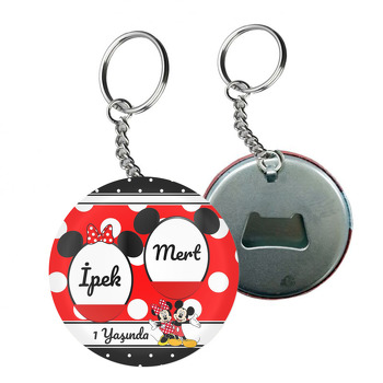 Kırmızı Siyah Mickey İkiz Temalı Arkası Açacak Anahtarlık