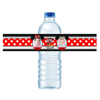 Kırmızı Siyah Mickey İkiz Temalı Su Şişesi Etiketi
