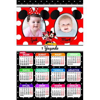 Kırmızı Siyah Mickey İkiz Temalı Takvim Magnet