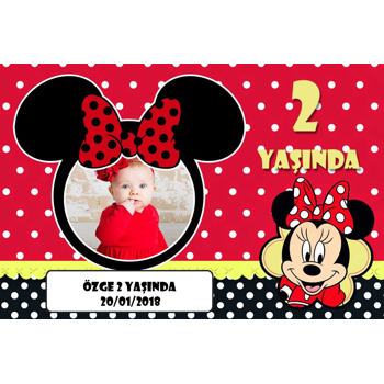 Kırmızı Siyah Minnie 2 Yaş Temalı Doğum Günü Afiş