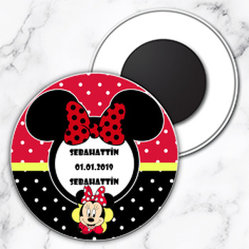 Kırmızı Siyah Minnie  Temalı Daire Plastik Magnet
