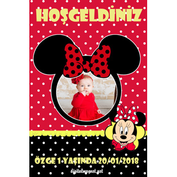 Kırmızı Siyah Minnie  Temalı Doğum Günü Afiş