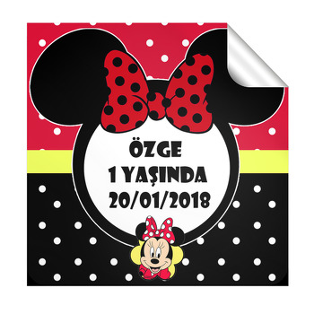Kırmızı Siyah Minnie Temalı Kare Etiket