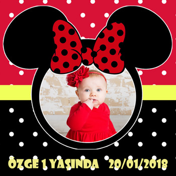 Kırmızı Siyah Minnie Temalı Kare Parti Afiş