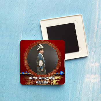 Kırmızı Sünnet Temalı Kare Plastik Kare Magnet