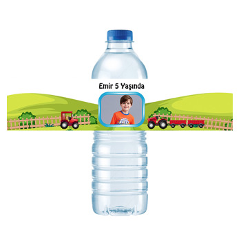 Kırmızı Traktör Temalı Su Şişesi Etiketi