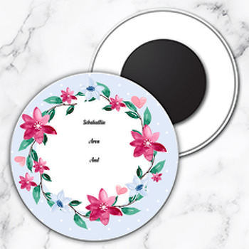Kırmızı ve Gri Çiçek Temalı Daire Plastik Magnet