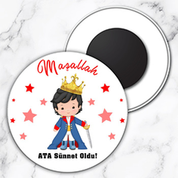 Kırmızı Yıldız ile Kılıçlı Küçük Prens Sünnet Temalı Daire Plastik Magnet