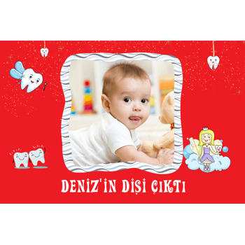 Kırmızı Zeminli Diş Temalı Doğum Günü Magnet