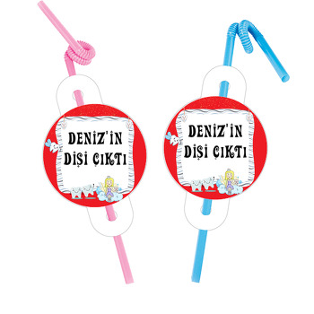 Kırmızı Zeminli Diş Temalı Pipet ve Kartı