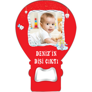Kırmızı Zeminli Diş Temalı Resimli Balon Magnet Açacak