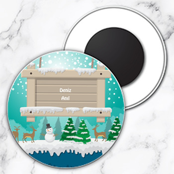 Kış Mevsimi Temalı Daire Plastik Magnet