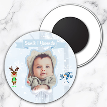 Kış Temalı Resimli Daire Plastik Magnet