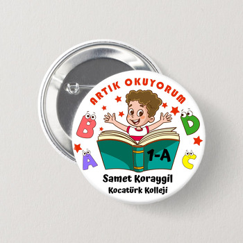 Kitap ile İlk Okuma Erkek Öğrenci Temalı İğneli Buton Rozet
