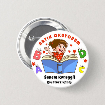 Kitap ile İlk Okuma Kız Öğrenci Temalı İğneli Buton Rozet