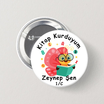 Kitap Kurdu Kelebek Temalı İğneli Buton Rozet