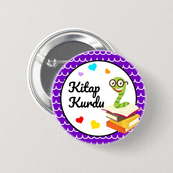 Kitap Kurdu Mor Fon Temalı İğneli Buton Rozet