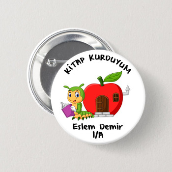 Kitap kurdu Temalı İğneli Buton Rozet