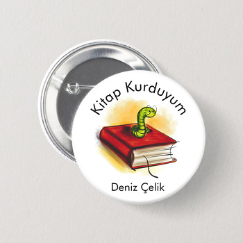Kitap Kurdu Temalı İğneli Buton Rozet