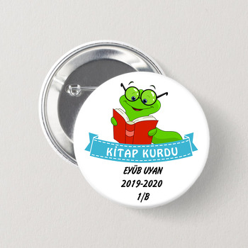 Kitap Kurdu Temalı İğneli Buton Rozet