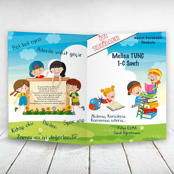 Kitap Merdiven ile Öğrenciler Temalı Okul Karne Kılıfı
