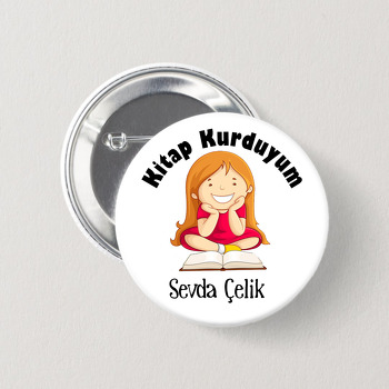 Kitap Okuyan Kız Öğrenci Temalı İğneli Buton Rozet