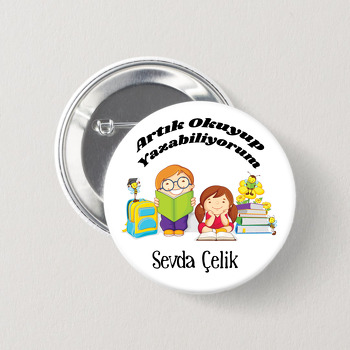 Kitap Okuyan Öğrenciler Temalı İğneli Buton Rozet